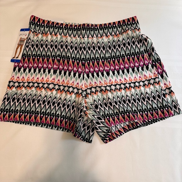 Wildfox Geo Print Pull-On Shorts Front Patch Pockets Orange Multi L - Picture 6 of 13